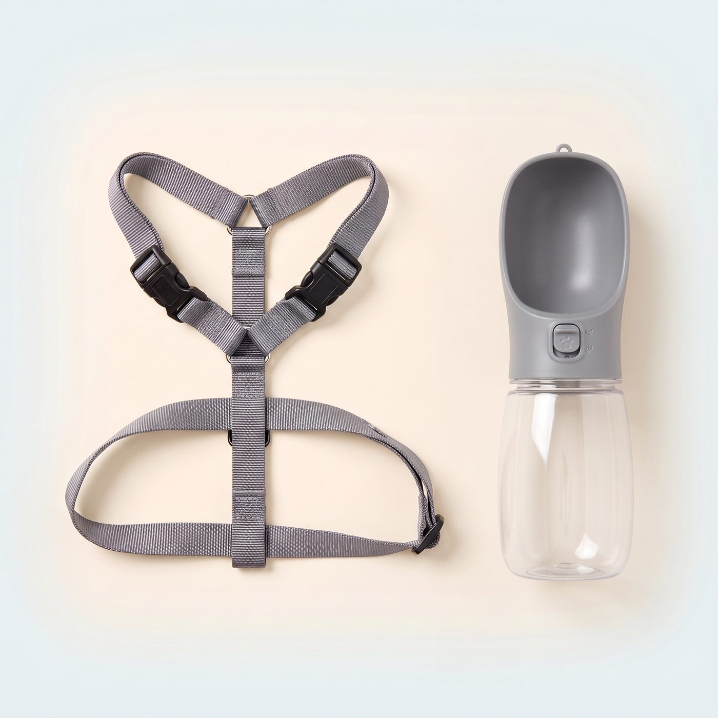 The no-pull harness with the portable water bottle